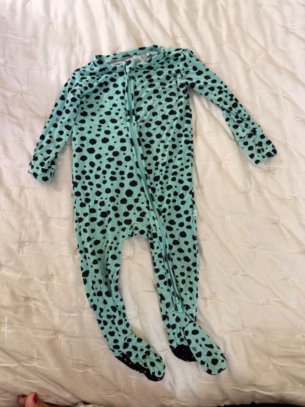 Posh Peanut Teal and Black Spot Zip-Front Footie